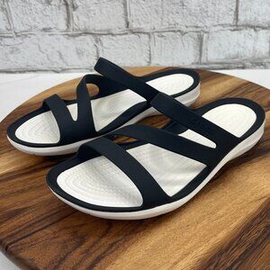 Crocs Swiftwater Womens Sz. 8 Black White Comfort Slip On Sandals
